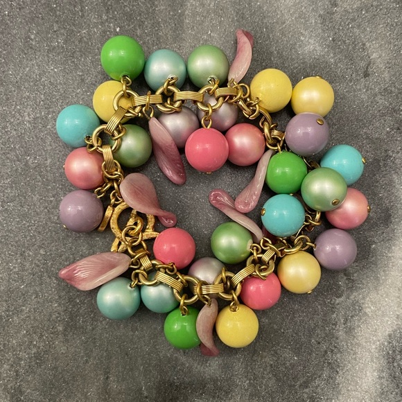 Vintage Alice Caviness Pastel Bauble Gold Bracelet - Picture 3 of 9